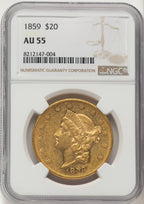 1859 $20 Liberty Double Eagle NGC AU55