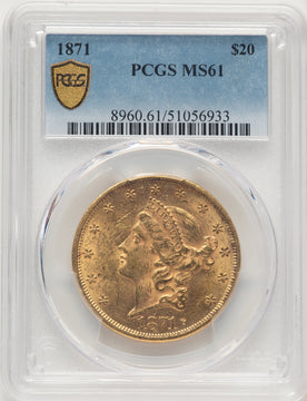 1871 $20 Liberty Double Eagle PCGS MS61