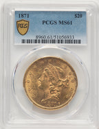 1871 $20 Liberty Double Eagle PCGS MS61