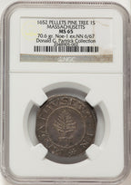 1652 Pine Tree Shilling Large Planchet Pellets Colonials NGC MS65