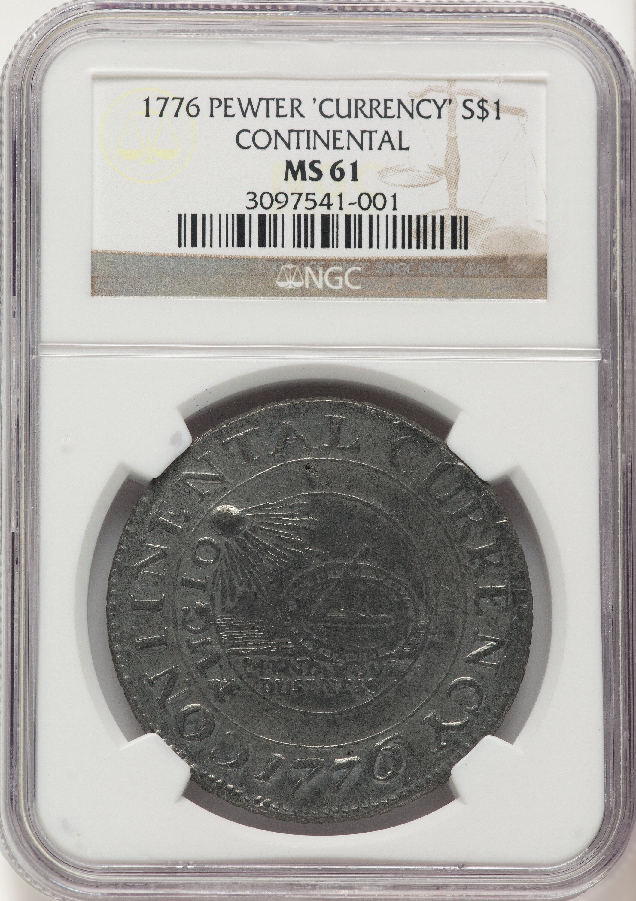 1776 Continental Dollar CURRENCY Pewter Colonials NGC MS61