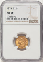 1878 $2.50 Liberty Quarter Eagle NGC MS68
