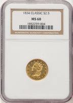 1834 $2.50 Classic Classic Quarter Eagle NGC MS60