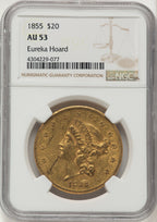 1855 $20 Liberty Double Eagle NGC AU53