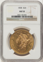 1858 $20 Liberty Double Eagle NGC AU53