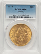 1873 $20 OPEN 3 Blue Gradient Liberty Double Eagle PCGS MS61