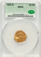 1925-D $2.50 Green Label Indian Quarter Eagle CACG MS63