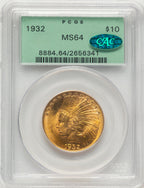 1932 $10 CAC Green Label Indian Eagle PCGS MS64