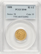 1850 $2.50 Blue Label Liberty Quarter Eagle PCGS XF40