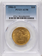 1906-O $10 Blue Gradient Liberty Eagle PCGS AU58
