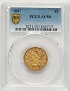 1847 $5 Blue Gradient Liberty Half Eagle PCGS AU50
