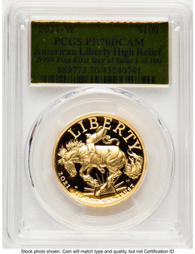 2021-W G$100 American Liberty High Relief FDI Gold Foil 1 of 100 PCGS PR70