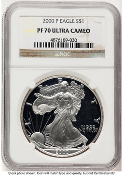 2000-P Proof Silver Eagle 1 oz Brown Label NGC PF70