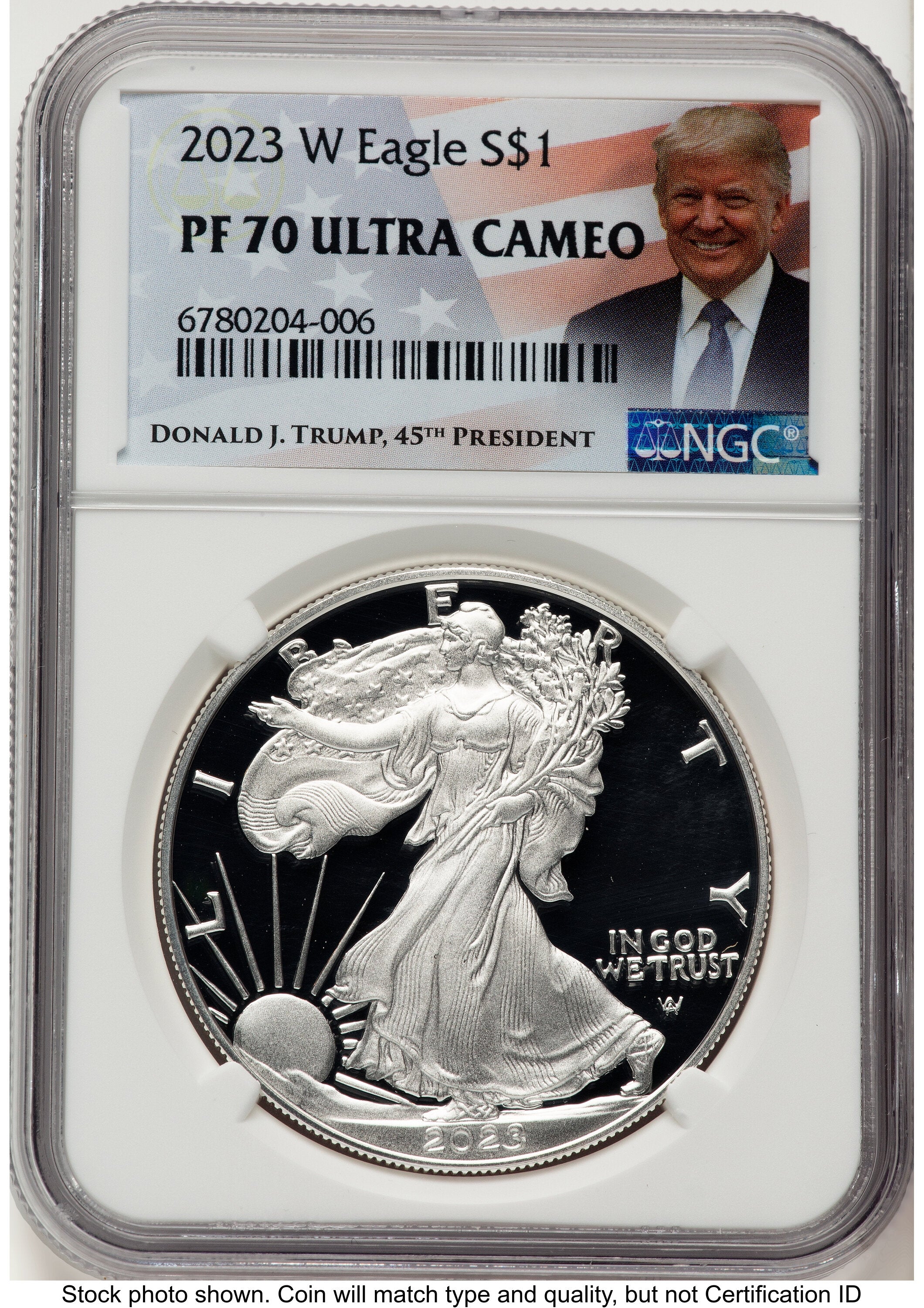 2023-W Proof Silver Eagle 1 oz Trump Label NGC PF70