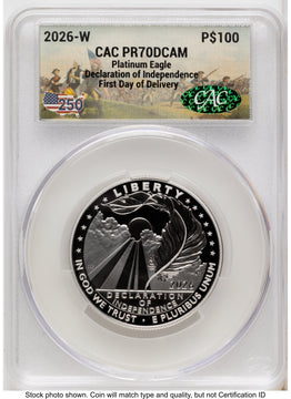 2026-W Proof Platinum Eagle 1 oz First Day of Delivery America 250 CACG PR70