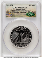 2026-W Proof Platinum Eagle 1 oz First Day of Delivery America 250 CACG PR70