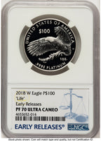 2018-W Proof Platinum Eagle 1 oz ER John /Don Everhart NGC PF70 Mercanti