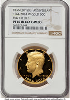 2014-W 50C Gold JFK 50th Anniversary Brown Label Proof Kennedy Half Dollar NGC PR70