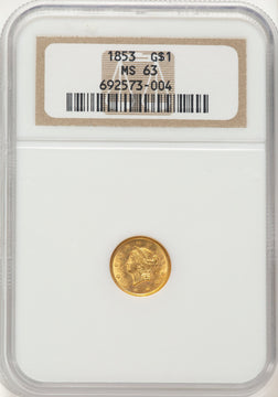 1853 G$1 Gold Dollar NGC MS63