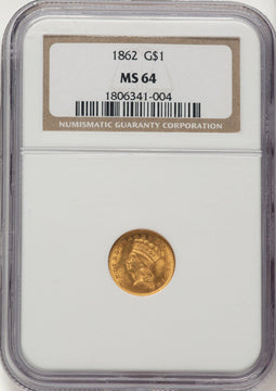1862 G$1 Gold Dollar NGC MS64