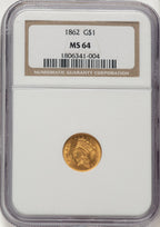 1862 G$1 Gold Dollar NGC MS64