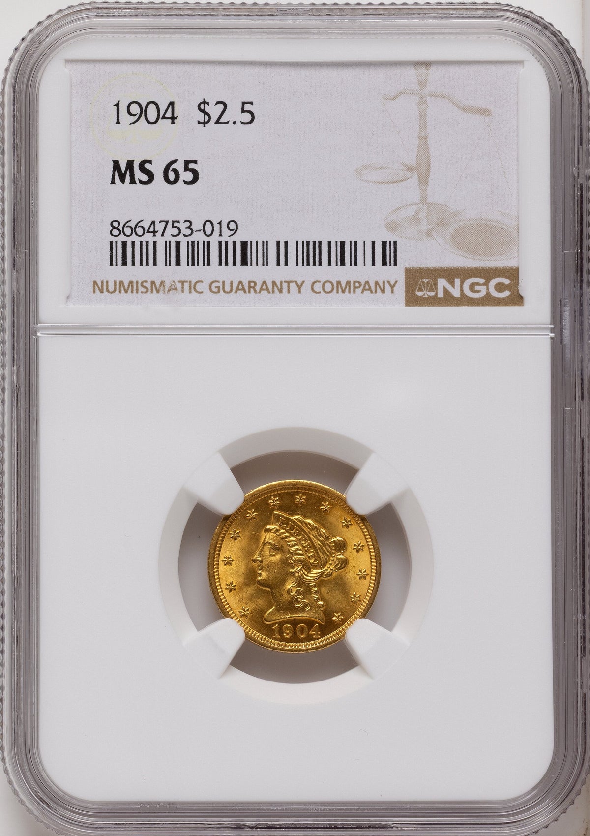 1904 $2.50 Liberty Quarter Eagle NGC MS65