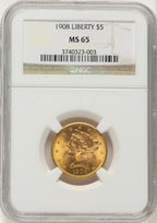 1908 $5 Liberty Liberty Half Eagle NGC MS65
