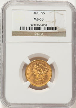 1893 $5 Liberty Half Eagle NGC MS65