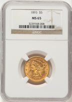 1893 $5 Liberty Half Eagle NGC MS65