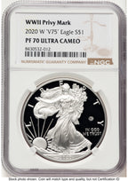2020-W Proof Silver Eagle V75 Privy 1 oz Brown Label NGC PF70
