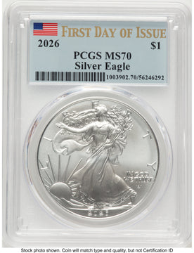 2026 Silver Eagle FDI Flag PCGS MS70