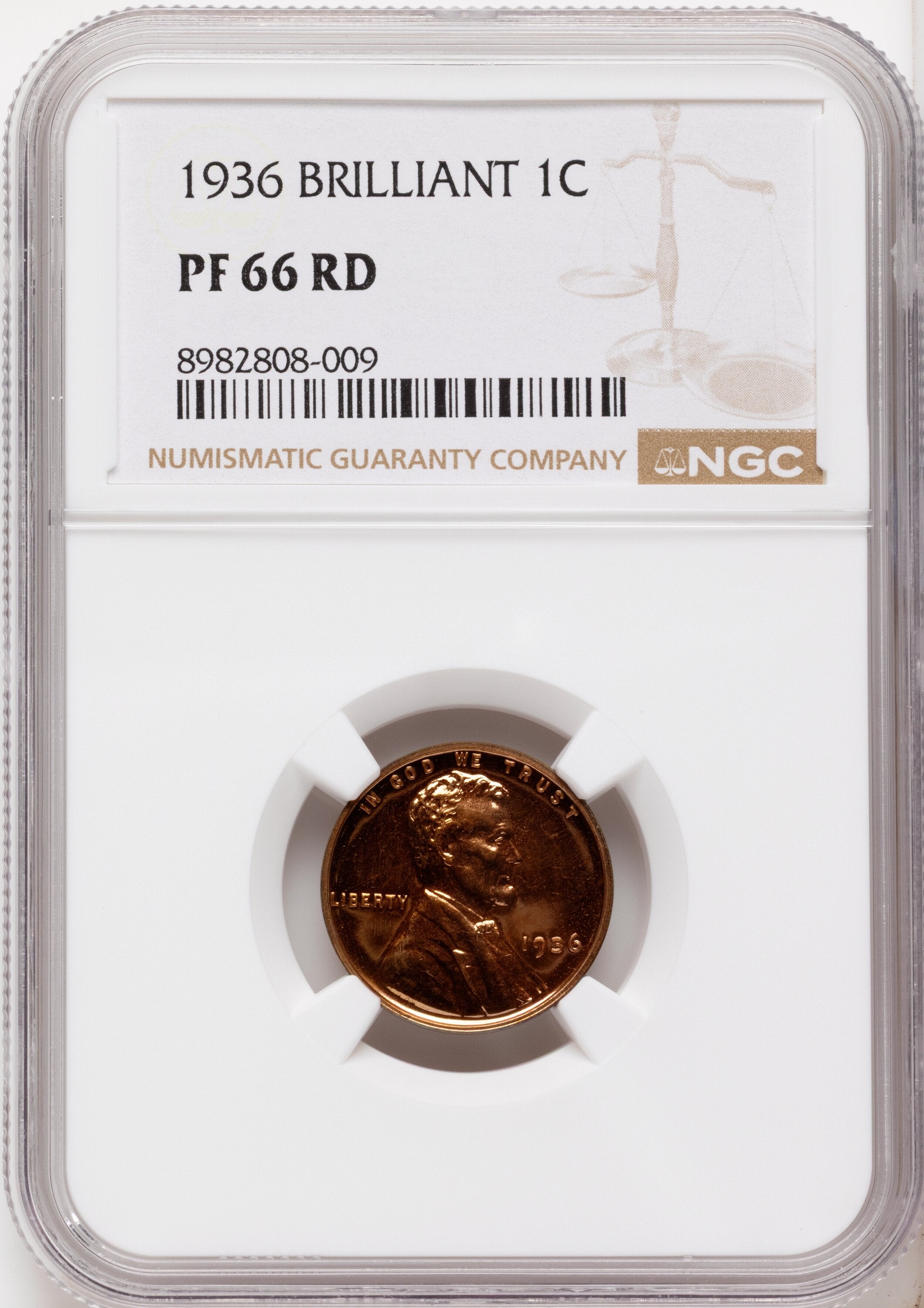1936 1C TYPE 2 RD Proof Lincoln Cent NGC PR66