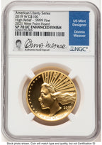 2019-W G$100 American Liberty High Relief Enhanced UC 2021 West Point Mint Hoard Donna Weaver NGC MS70