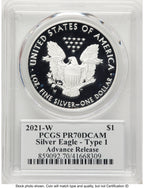 2021-W TY1 Proof Silver Eagle 1 oz AR Clifton Truman Daniel PCGS PR70