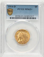 1914-D $5 Indian Half Eagle PCGS MS63+