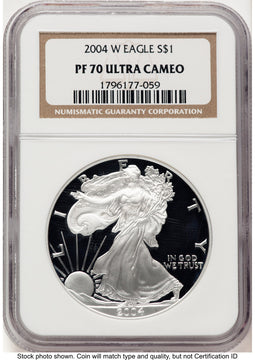 2004-W Proof Silver Eagle 1 oz Brown Label NGC PF70