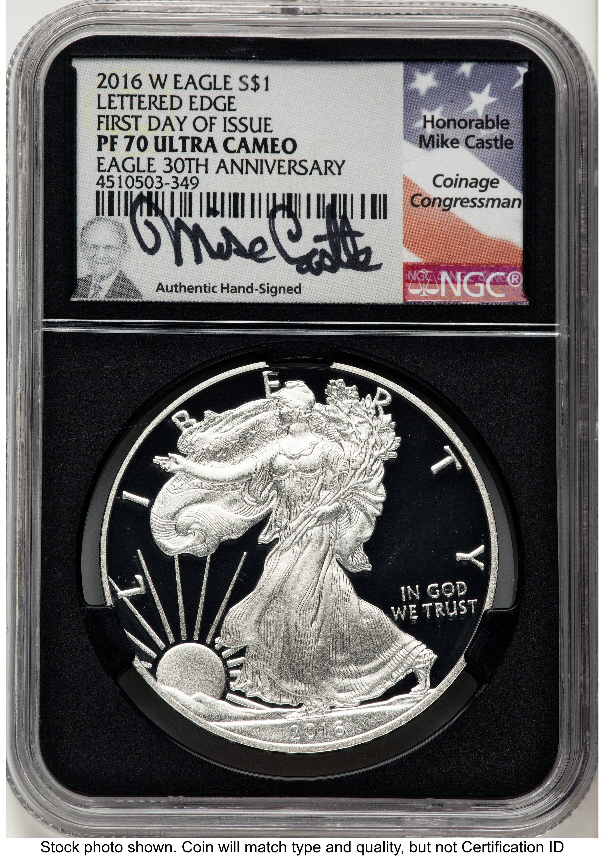 2016-W Proof Silver Eagle 1 oz FDI Mike Castle NGC PF70
