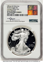2018-S Proof Silver Eagle Limited Edition Proof Set 1 oz ER John Reagan Bust Art NGC PF70 Mercanti