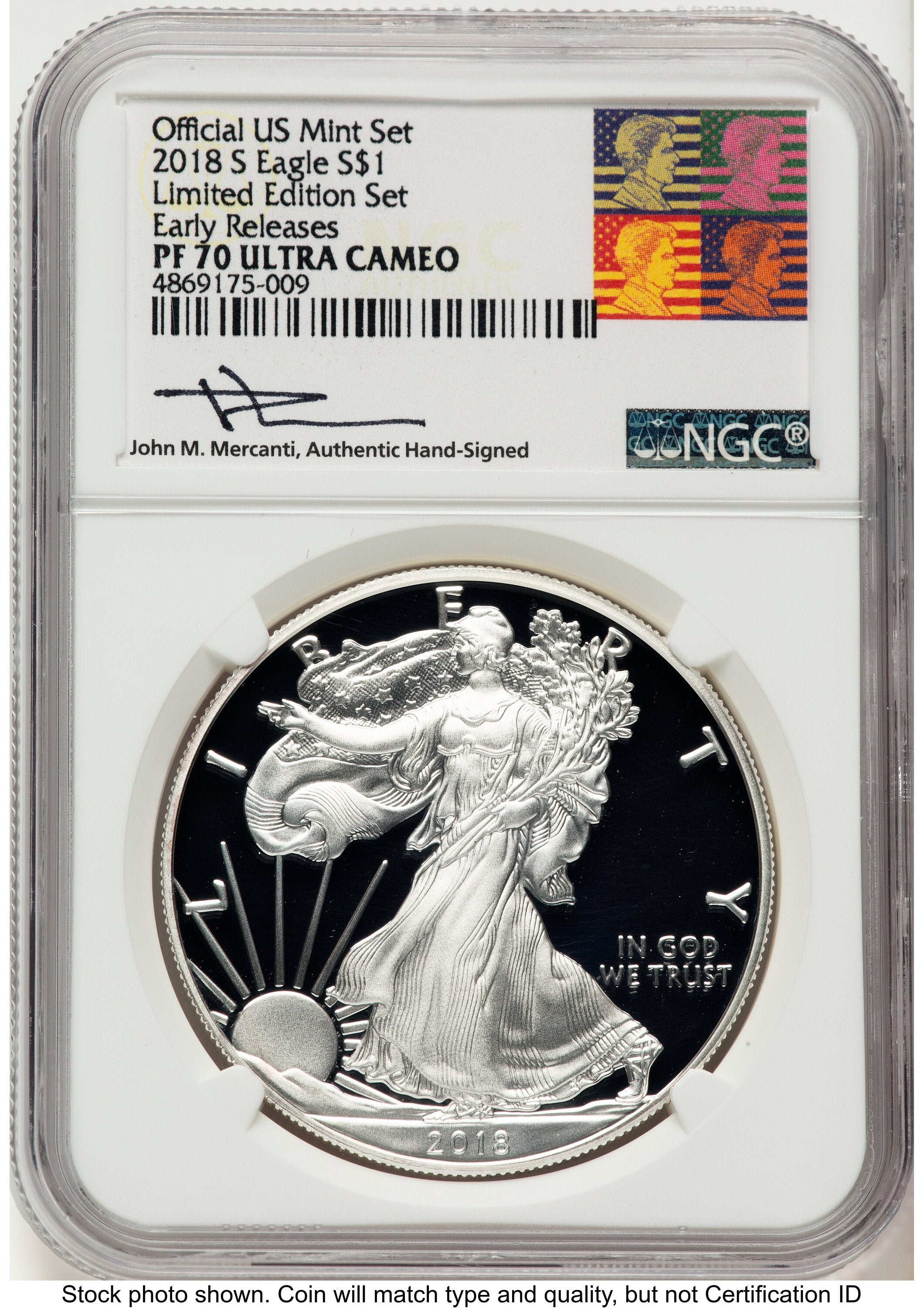 2018-S Proof Silver Eagle Limited Edition Proof Set 1 oz ER John Reagan Bust Art NGC PF70 Mercanti