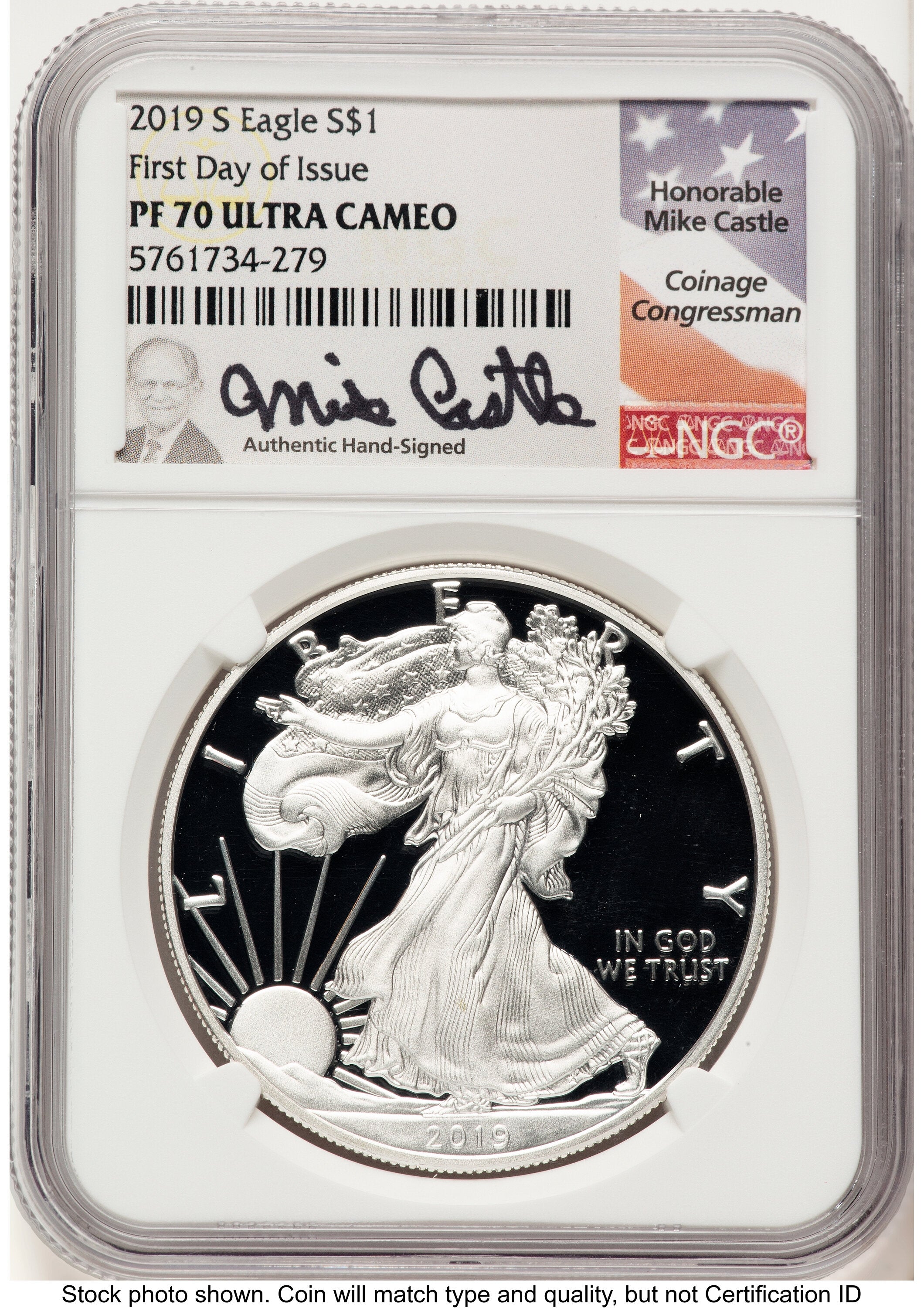 2019-S Proof Silver Eagle 1 oz FDI Mike Castle NGC PF70