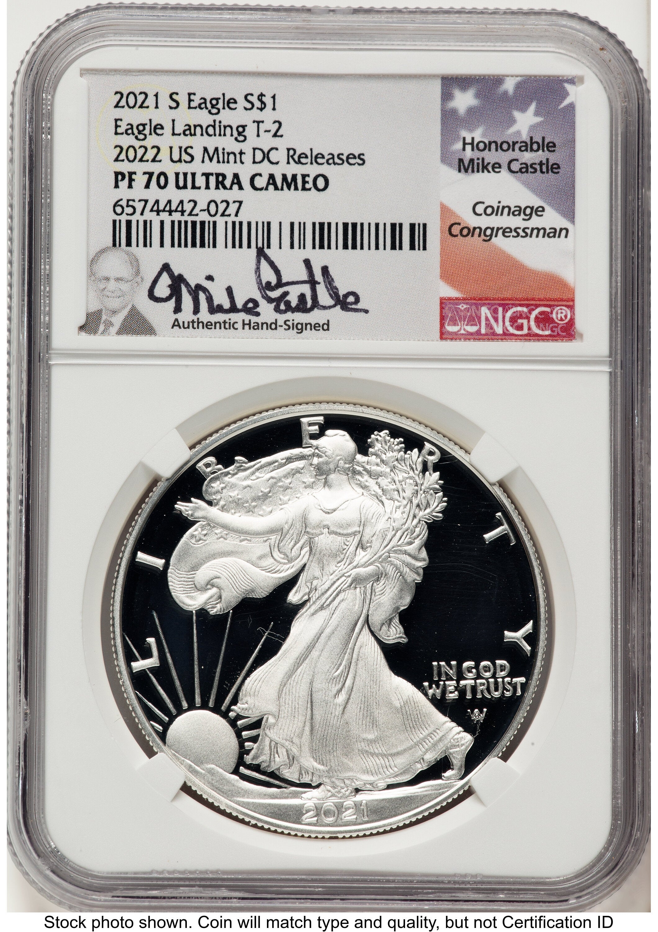 2021-S TY2 Proof Silver Eagle 1 oz 2022 US Mint Releases Mike Castle NGC PF70