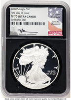 2020-S Proof Silver Eagle 1 oz FDI John NGC PF70 Mercanti