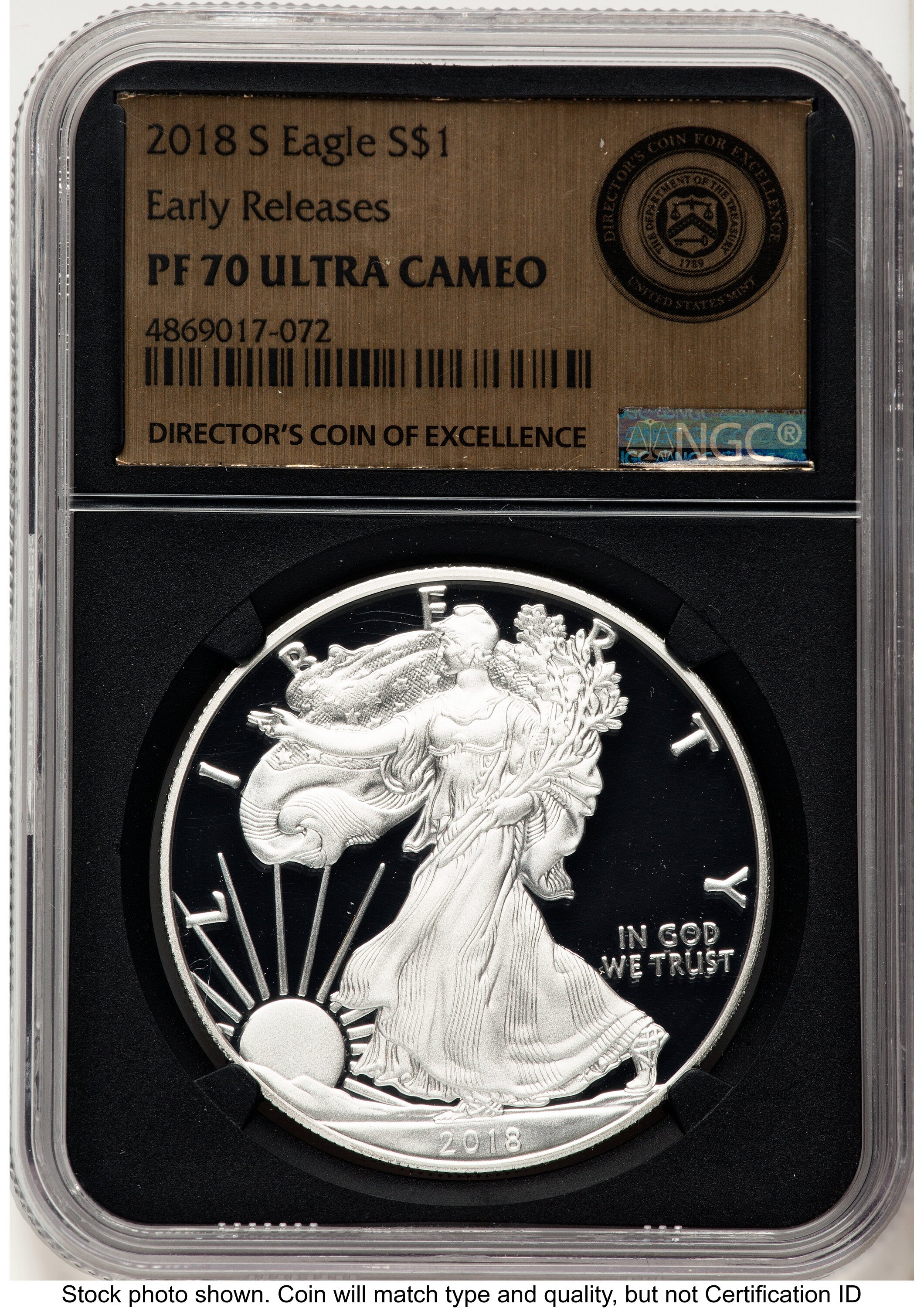 2018-S Proof Silver Eagle 1 oz ER Gold Foil Director's Coin of Excellence NGC PF70