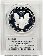 2019-W Proof Silver Eagle 1 oz FS Thomas Cleveland Eagle with Sun 1 of 500 PCGS PR70