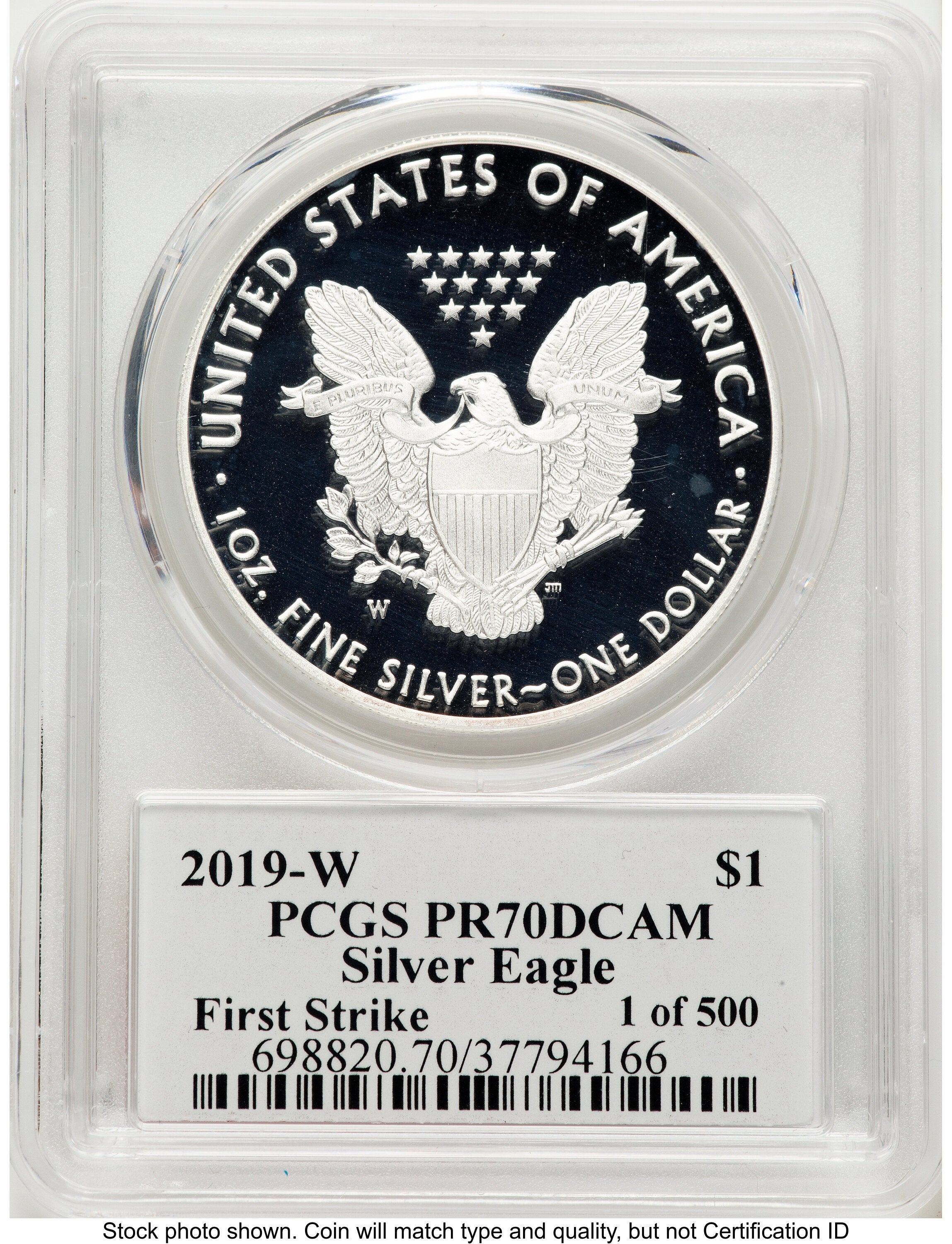 2019-W Proof Silver Eagle 1 oz FS Thomas Cleveland Eagle with Sun 1 of 500 PCGS PR70