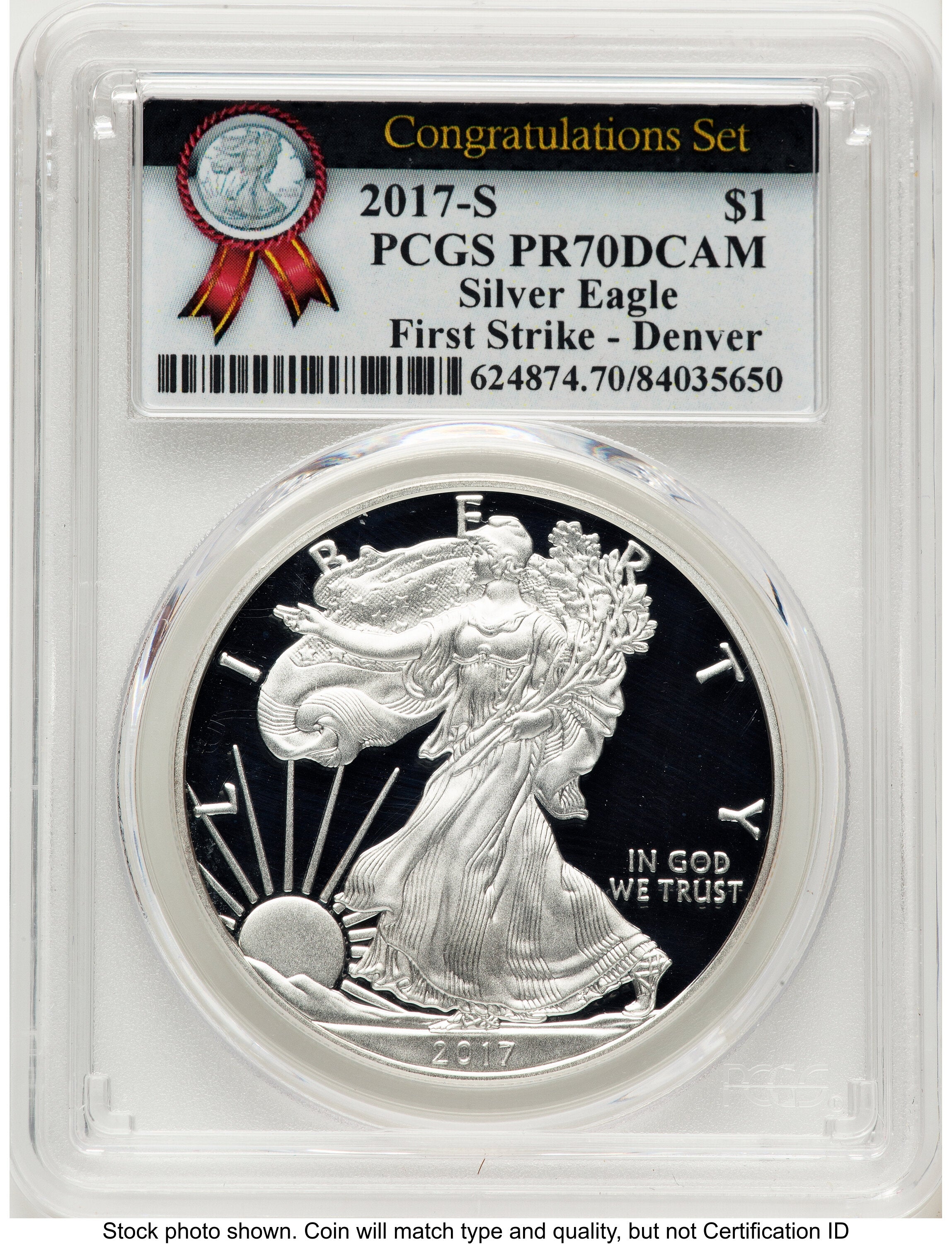 2017-S Proof Silver Eagle Congratulations Set 1 oz FS Congratulations Set Label Denver PCGS PR70
