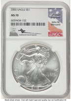 2002 Silver Eagle John NGC MS70 Mercanti