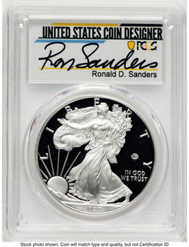 2020-W Proof Silver Eagle V75 Privy 1 oz FDI Ronald Sanders PCGS PR70