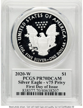 2020-W Proof Silver Eagle V75 Privy 1 oz FDI Ronald Sanders PCGS PR70