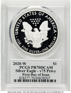 2020-W Proof Silver Eagle V75 Privy 1 oz FDI Ronald Sanders PCGS PR70